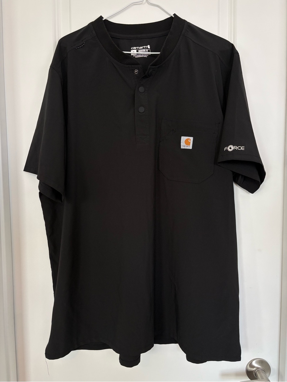 Carhartt Force Modern Fit Henley Shirt Mens XL Black Pocket Short Sleeve Work